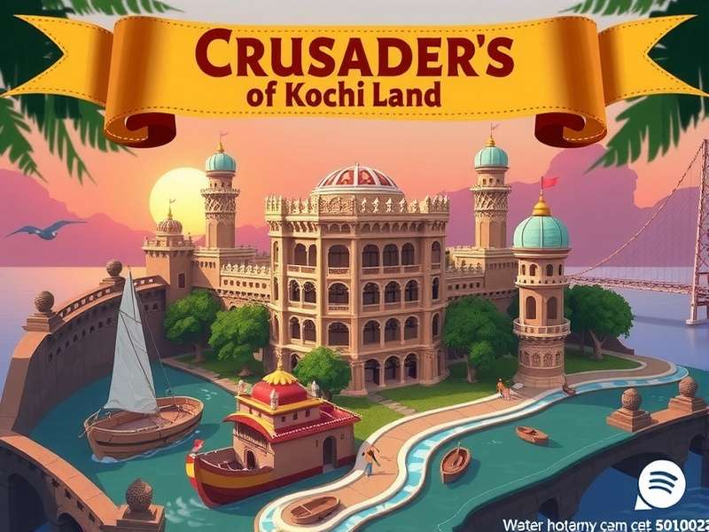 Crusaders Of Kochi Land game banner featuring Kochi landmarks